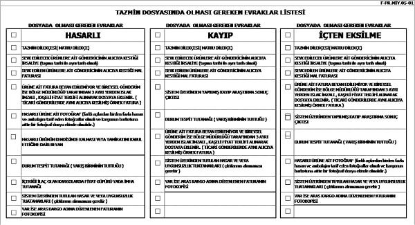 Tazmin Dosyasında Olması Gereken Evraklar Listesi